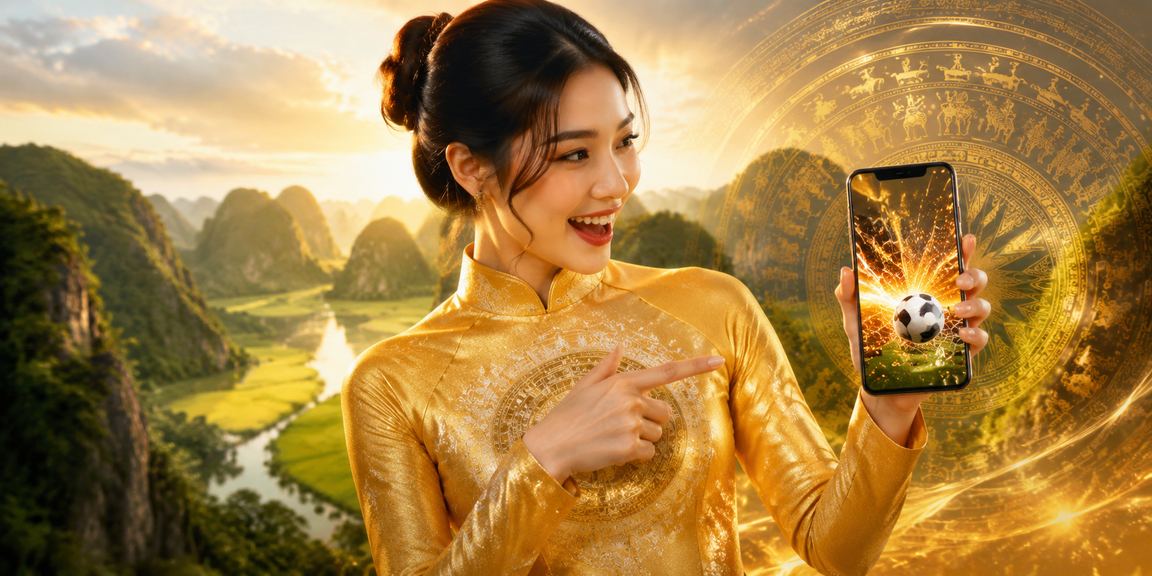 Người phụ nữ mặc áo dài tại Ninh Bình xem thông tin cá cược thể thao và tiền thưởng trên điện thoại