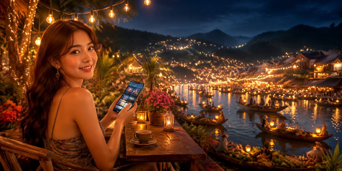 Người ngồi cà phê tại Sa Pa mở điện thoại xem mã voucher casino và cá cược trong không khí sương mù buổi sáng