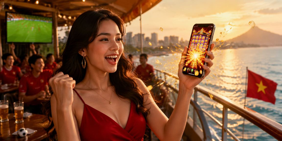 Người chơi thưởng thức cà phê và slot game tại Vũng Tàu qua điện thoại